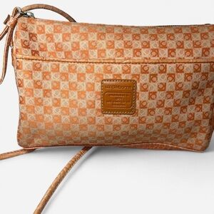 Liz Clairborne Orange Signature Fabric with Faux Leather Trim Purse Handbag